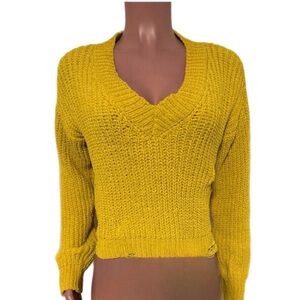 Ripped style distressed knit sweater top l/s semi cropped new